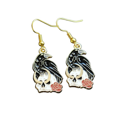 Black Crow Vanitas Gold Enamel Earrings