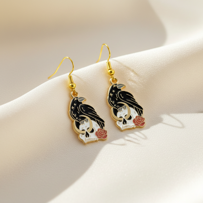 Black Crow Vanitas Gold Enamel Earrings
