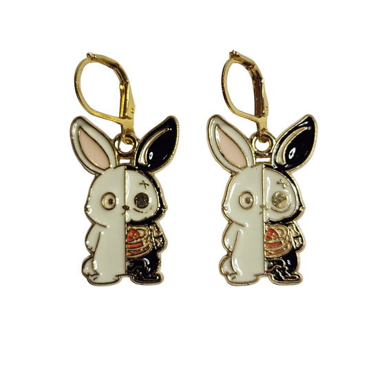 Bunny Bones Gold Enamel Earrings