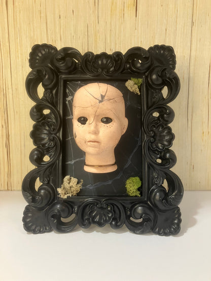 Light-Up Broken Doll Art — Framed Mixed Media