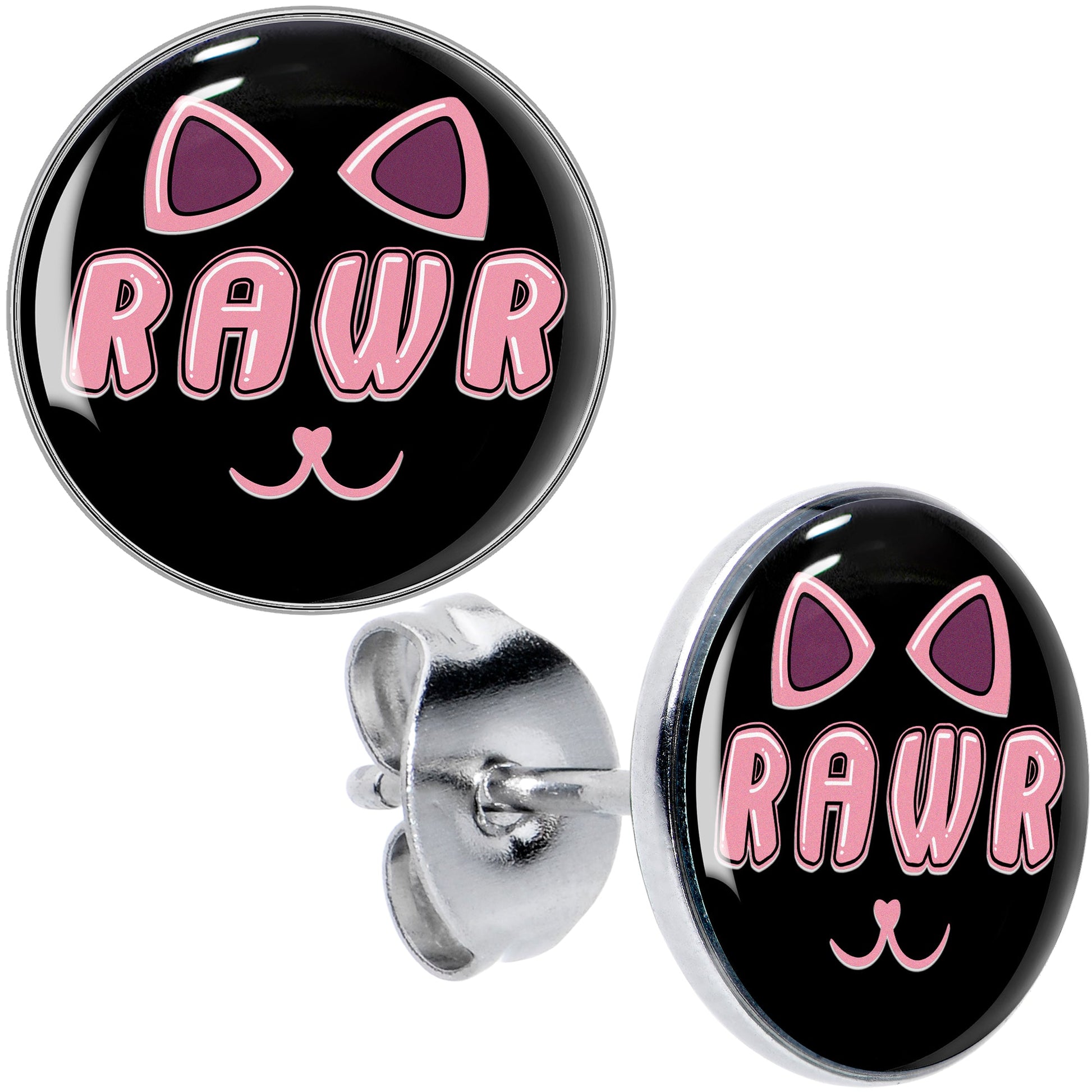RAWR Kitty Cat Stud Earrings - Shadow Threadz Crypt