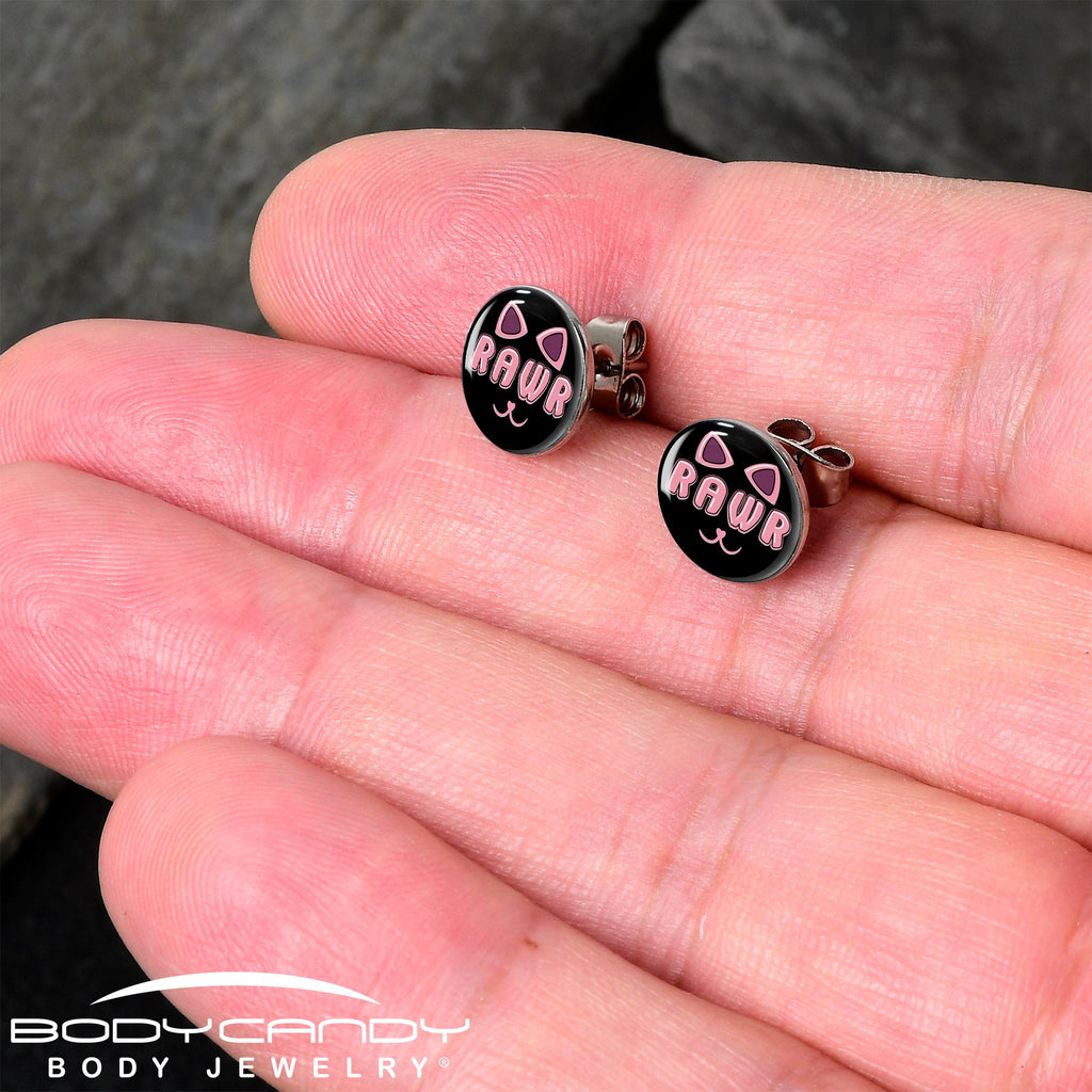 RAWR Kitty Cat Stud Earrings - Shadow Threadz Crypt