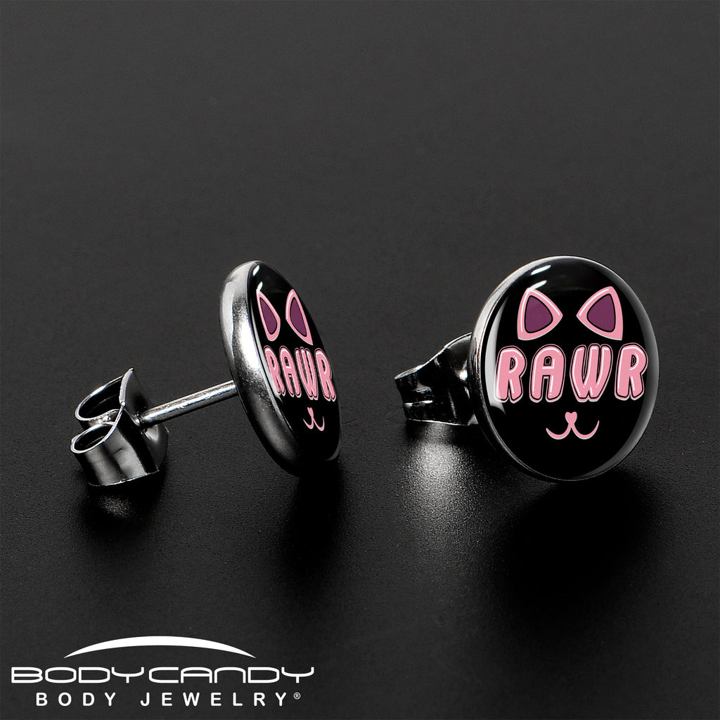 RAWR Kitty Cat Stud Earrings - Shadow Threadz Crypt