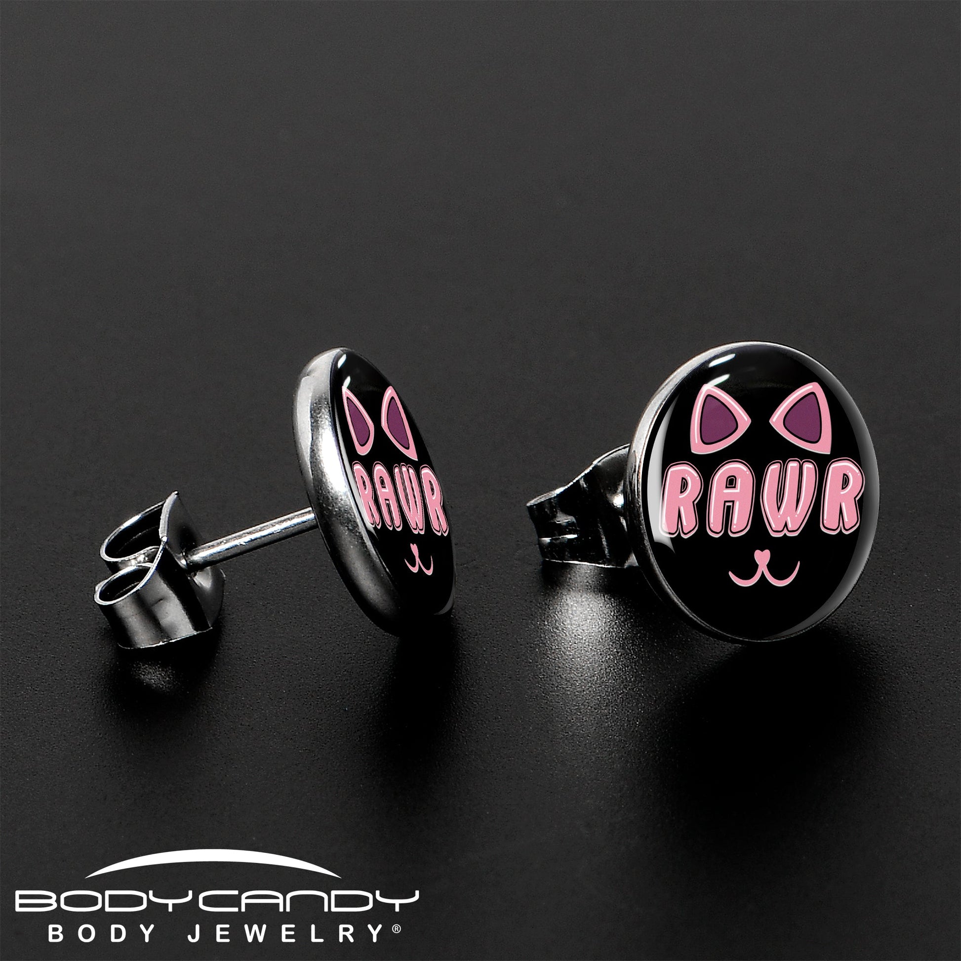 RAWR Kitty Cat Stud Earrings - Shadow Threadz Crypt