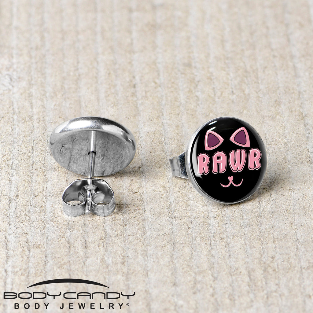 RAWR Kitty Cat Stud Earrings - Shadow Threadz Crypt