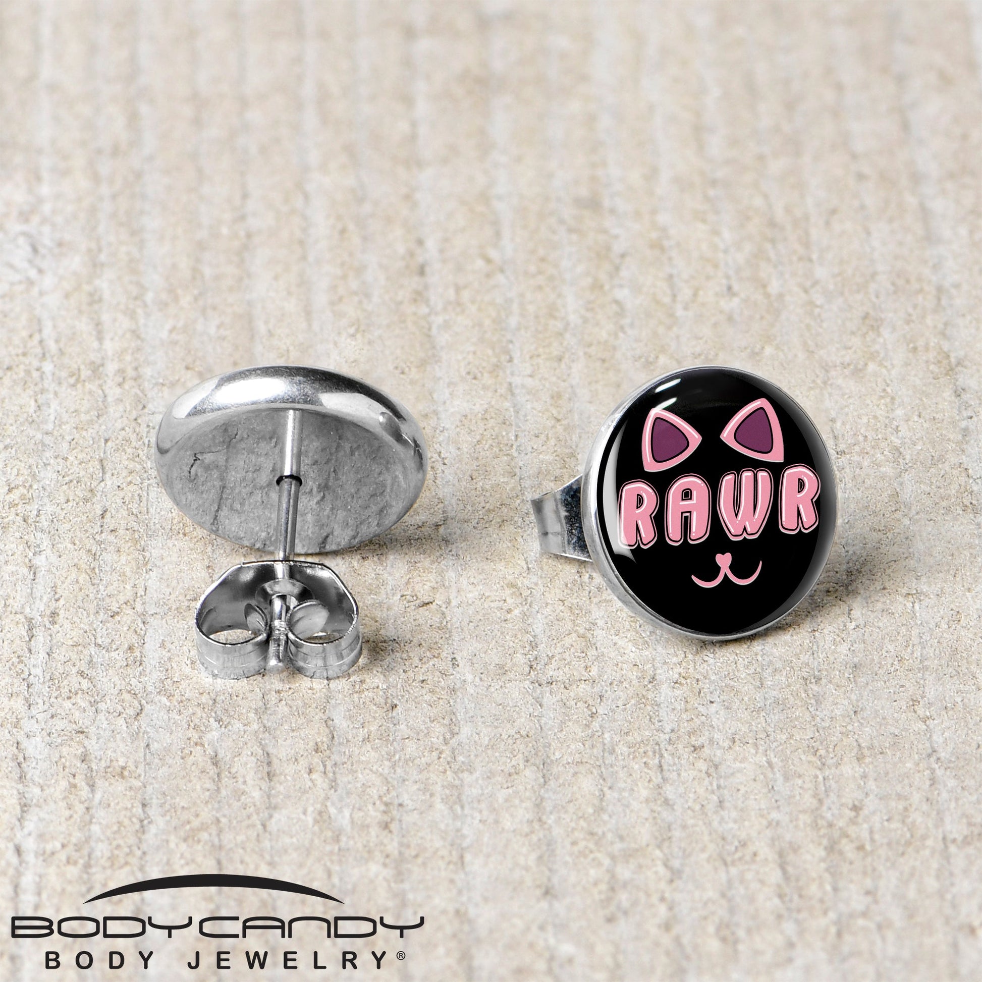 RAWR Kitty Cat Stud Earrings - Shadow Threadz Crypt