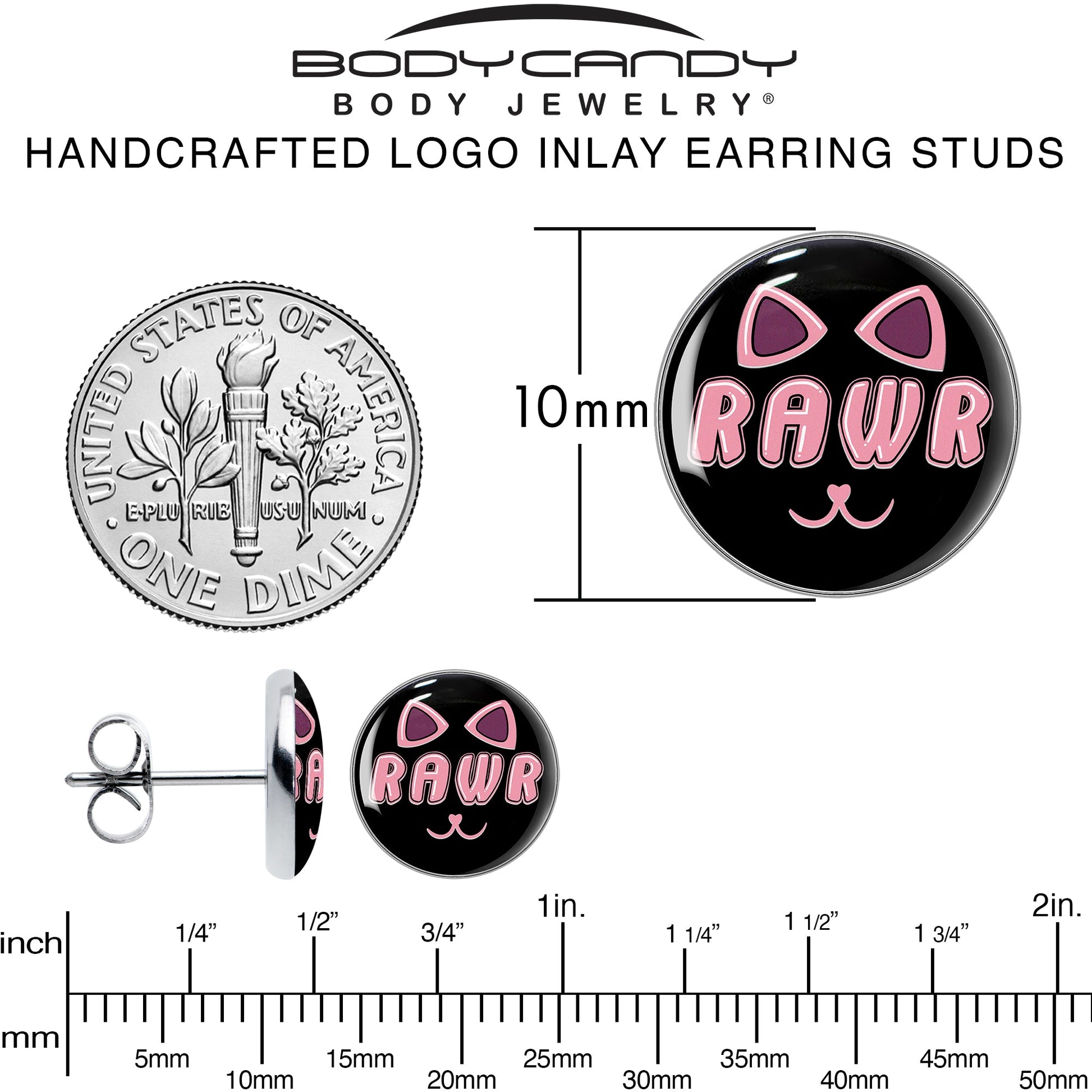 RAWR Kitty Cat Stud Earrings - Shadow Threadz Crypt