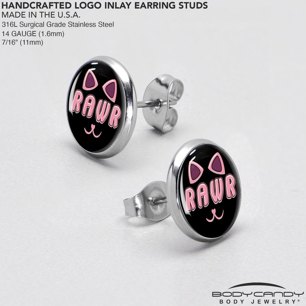 RAWR Kitty Cat Stud Earrings - Shadow Threadz Crypt