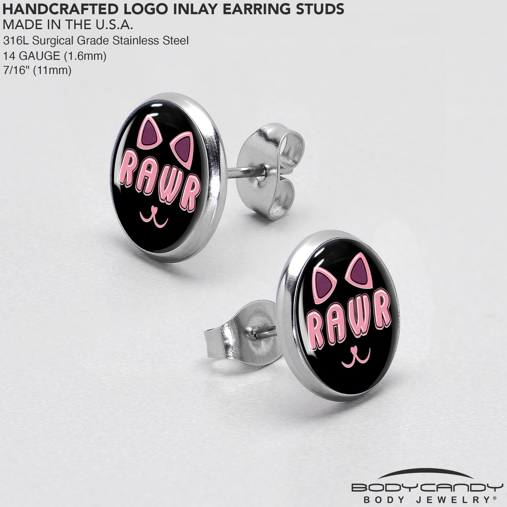 RAWR Kitty Cat Stud Earrings - Shadow Threadz Crypt