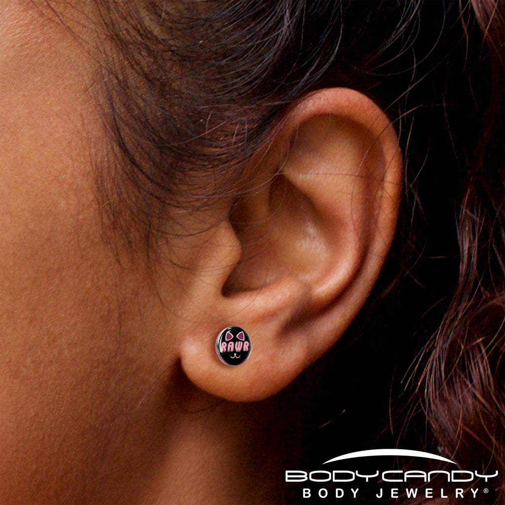 RAWR Kitty Cat Stud Earrings - Shadow Threadz Crypt
