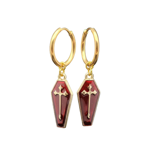Mortuary Miniatures Coffin Charm Enamel Earrings