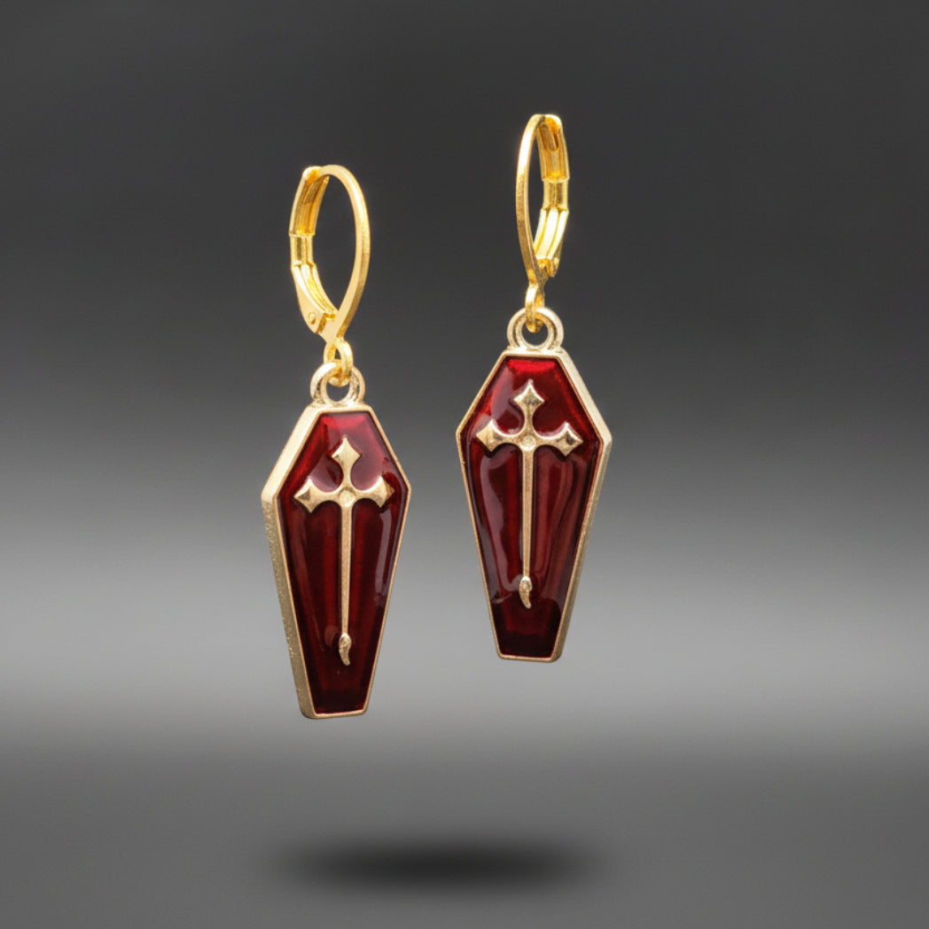 Mortuary Miniatures Coffin Charm Enamel Earrings
