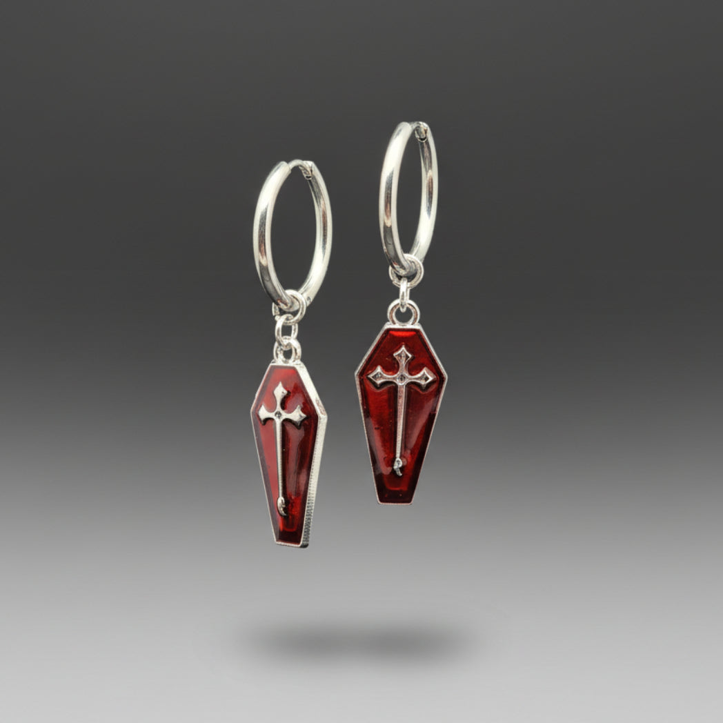 Mortuary Miniatures Coffin Charm Enamel Earrings
