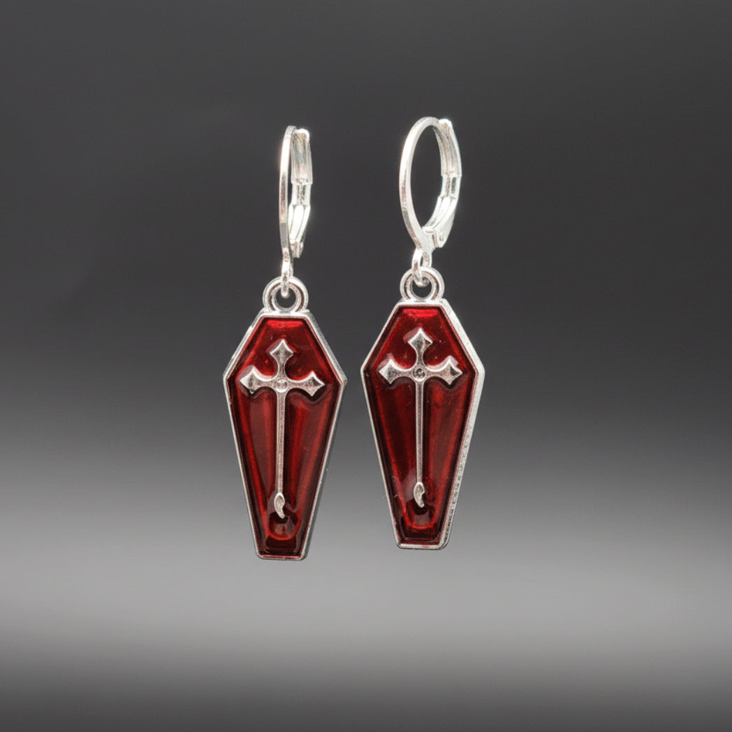 Mortuary Miniatures Coffin Charm Enamel Earrings