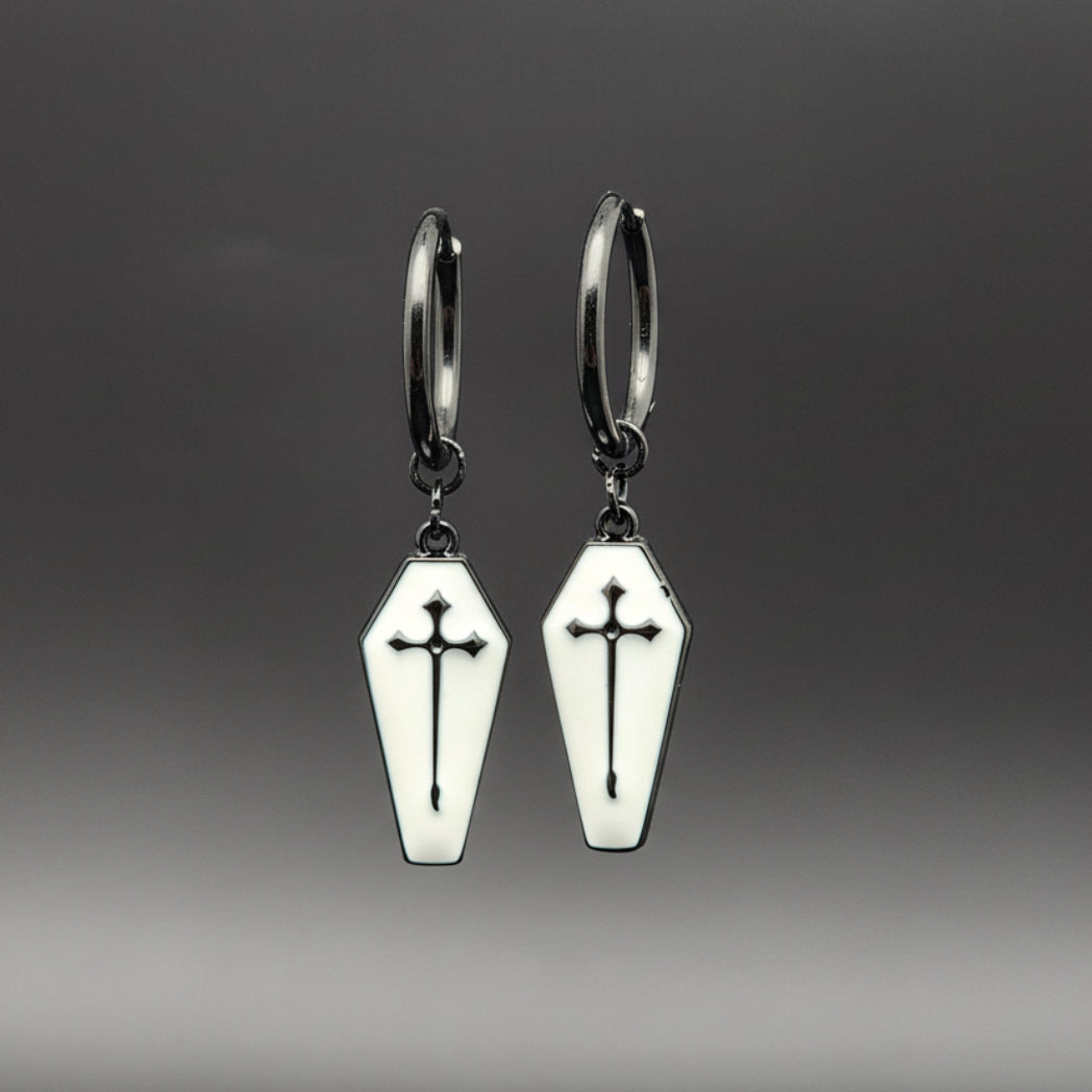 Mortuary Miniatures Coffin Charm Enamel Earrings