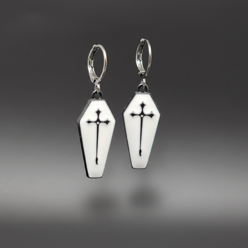 Mortuary Miniatures Coffin Charm Enamel Earrings