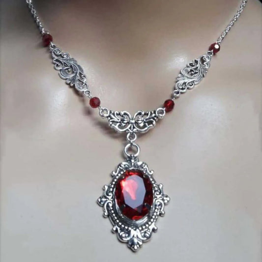 Crimson Oath Red Crystal Gothic Necklace