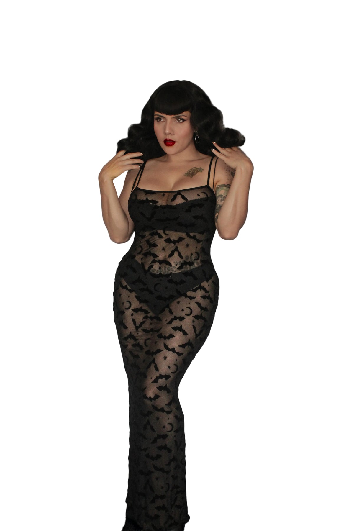Flocked Bats Hourglass Maxi Dress
