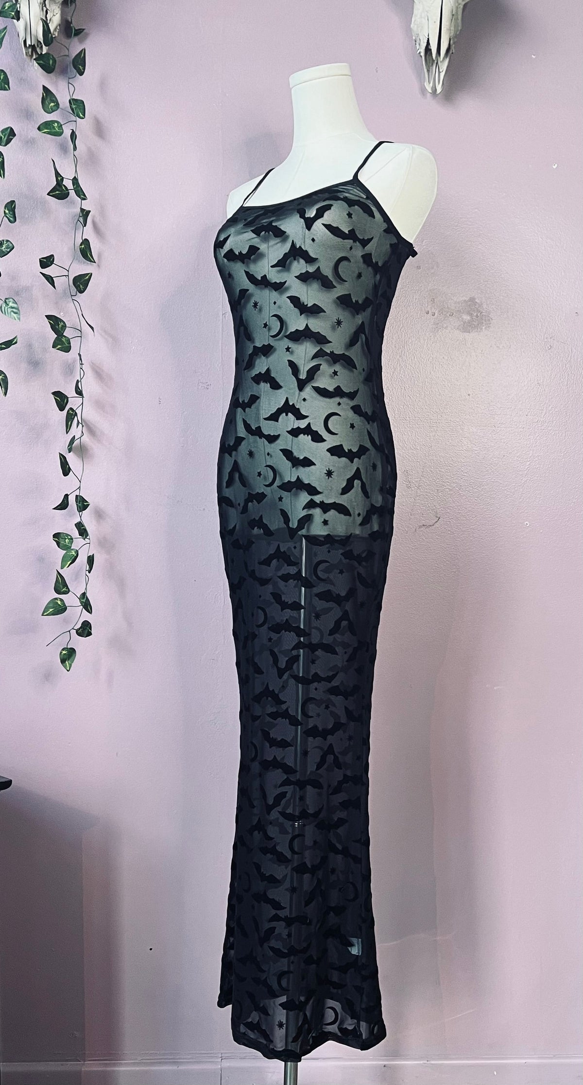 Flocked Bats Hourglass Maxi Dress