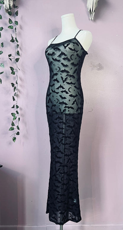 Flocked Bats Hourglass Maxi Dress