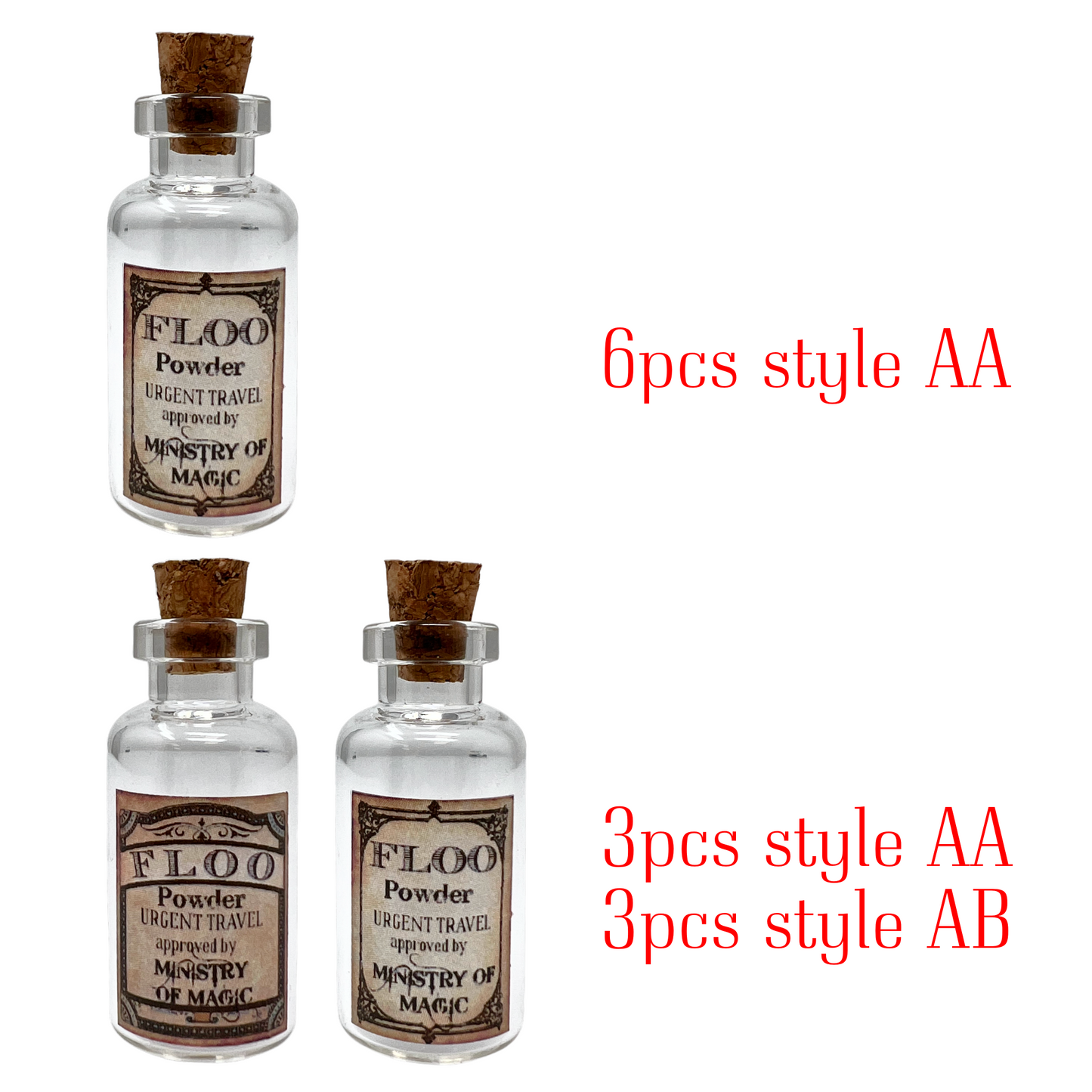 6pcs DIY art and craft floo powder glass bottles