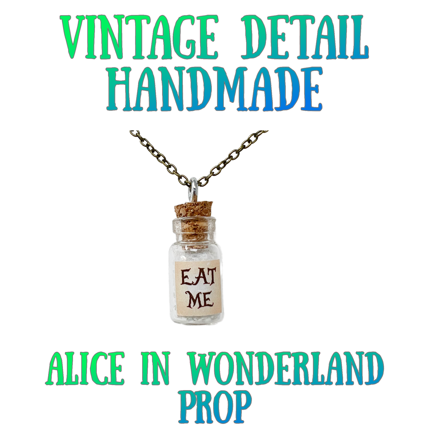Eat Me Bottle Necklace Glass Vial Fantasy glow in the Dark Jewelry