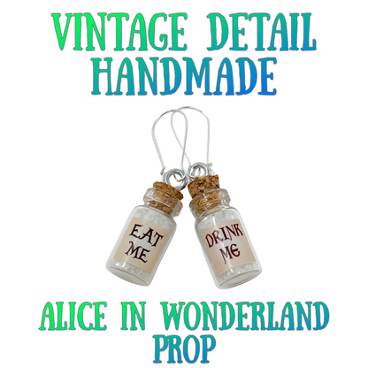 Mismatched Eat Me Drink Me Earrings Fantasy Glass Vial Jewelry