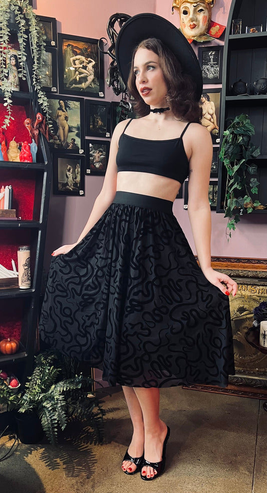 The Serpentine Skirt  - Velvet Snake Flocked Full Skirt