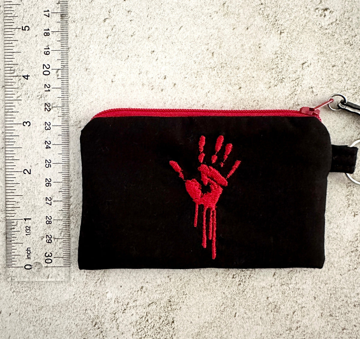 Bloody Handprint Cotton Zipper Pouch – Horror Lover Gift for Cash, Cards & Earbuds