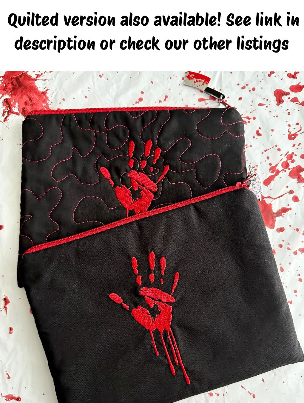 Bloody Handprint Embroidered Zipper Pouch – Horror Lover Cosmetic Bag & True Crime Gift