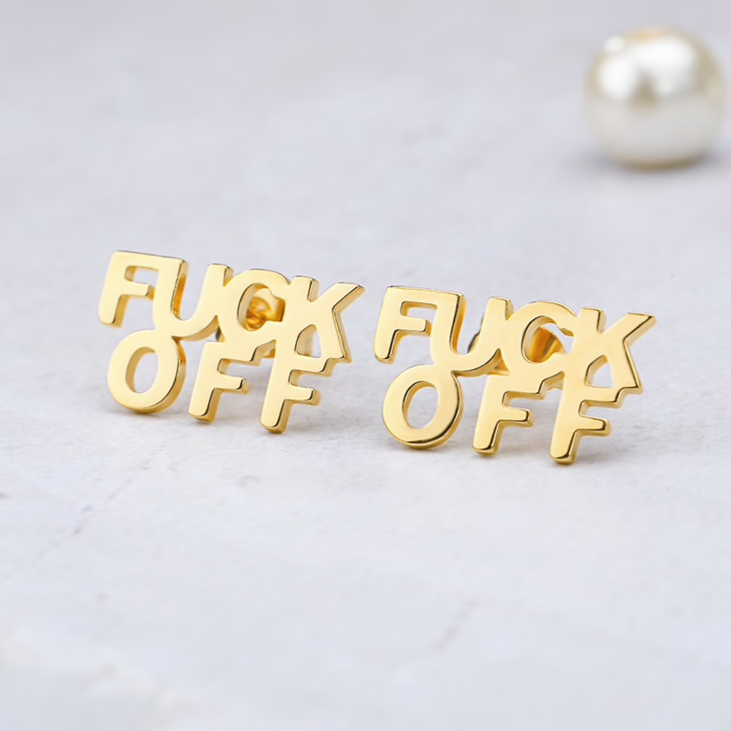 FUCK OFF Text Goldtone Stud Earrings