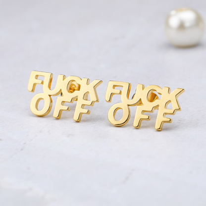 FUCK OFF Text Goldtone Stud Earrings