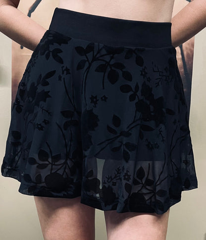 The Morbid Mini Skort - Gothic Floral - Built In Shorts