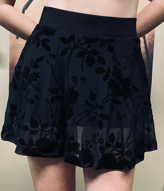 The Morbid Mini Skort - Gothic Floral - Built In Shorts