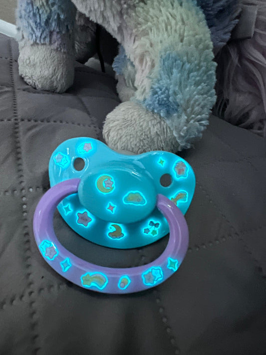 Glow In The Dark Adult Pacifier - Stars and Moon - Shadow Threadz Crypt