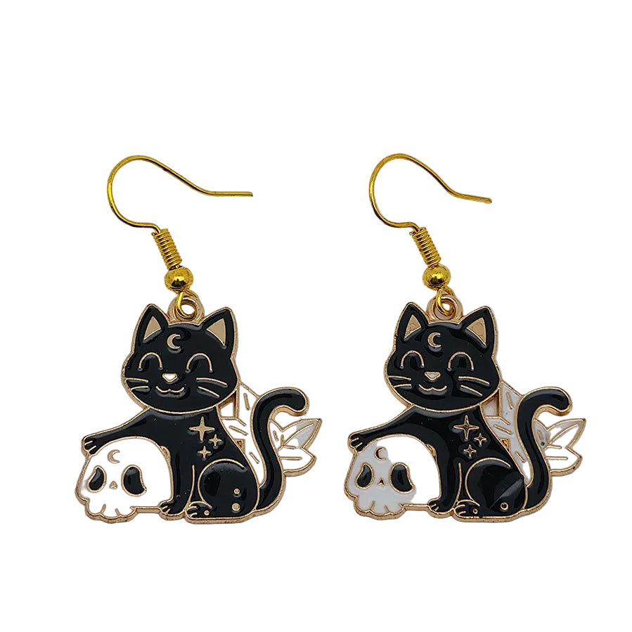 Skull Kitty Enamel Earrings