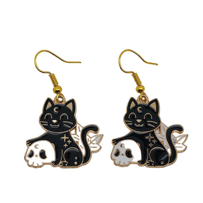 Skull Kitty Enamel Earrings