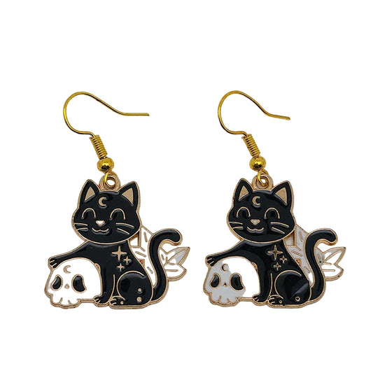 Skull Kitty Enamel Earrings