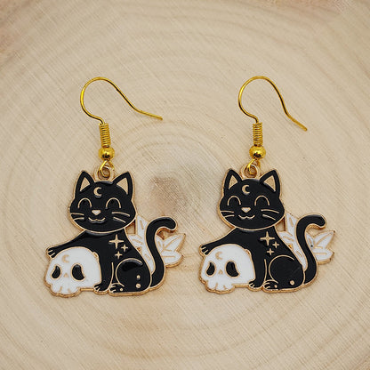 Skull Kitty Enamel Earrings