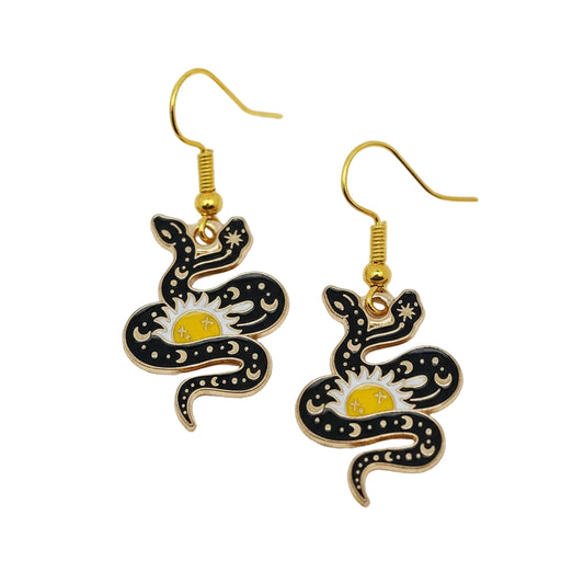 Two-Headed Cosmic Serpent Enamel Earrings