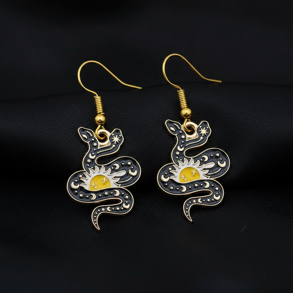 Two-Headed Cosmic Serpent Enamel Earrings