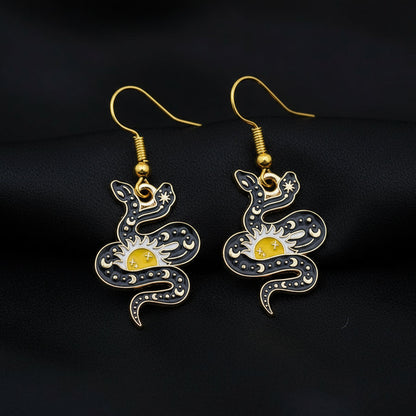 Two-Headed Cosmic Serpent Enamel Earrings