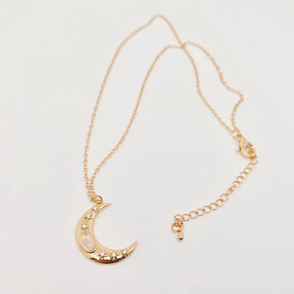 Golden Star Moon Inlaid Opal Pendant Necklace