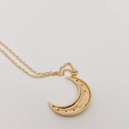 Golden Star Moon Inlaid Opal Pendant Necklace