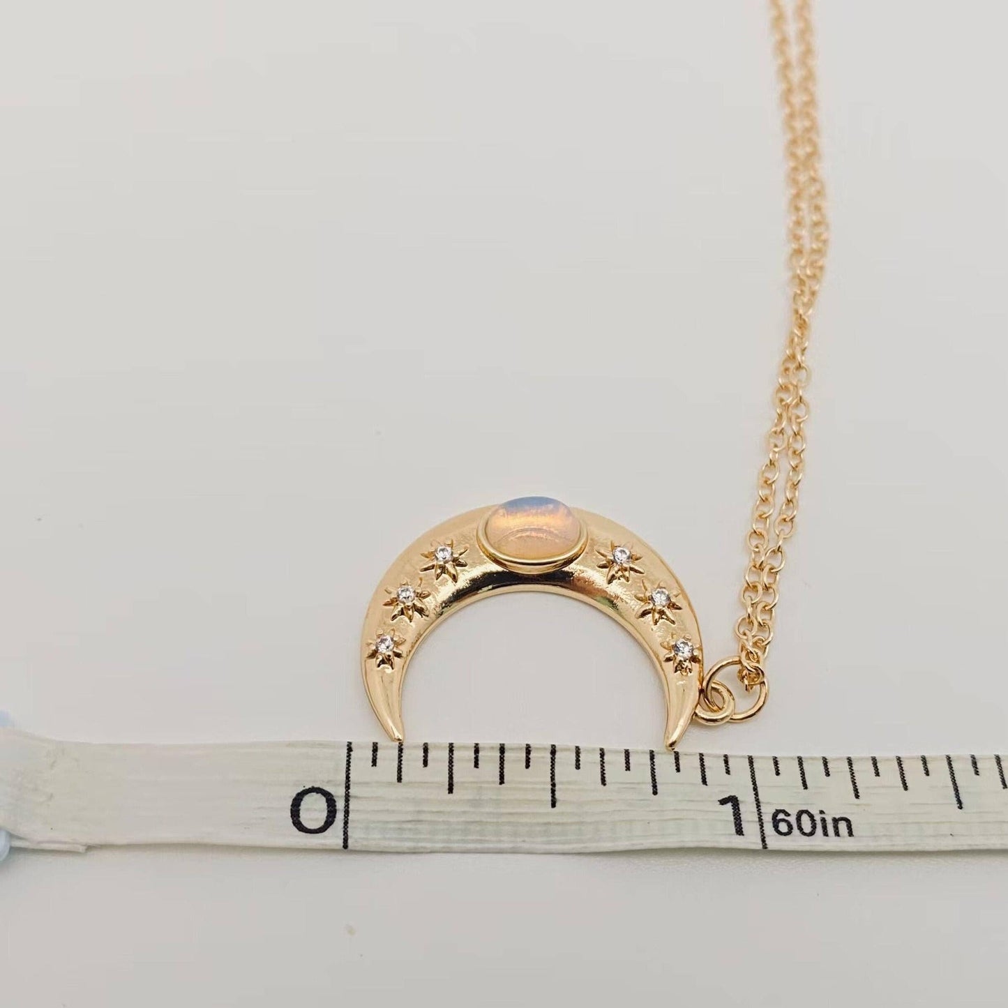 Golden Star Moon Inlaid Opal Pendant Necklace