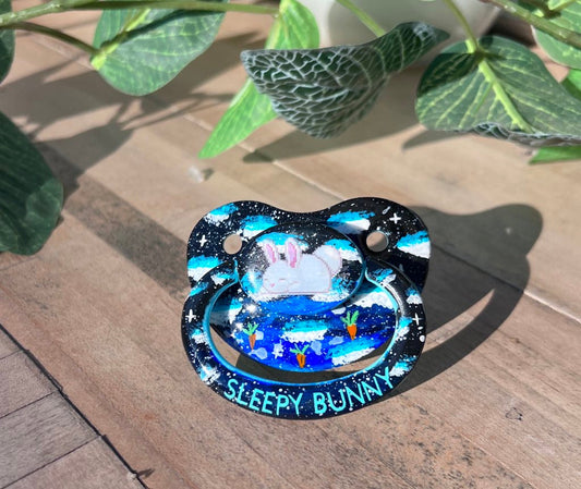 Hand Painted Adult Pacifier - Sleepy Bunny - Shadow Threadz Crypt
