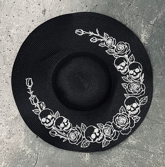 Floppy Sun Hat - XL Brim - Skull and Roses