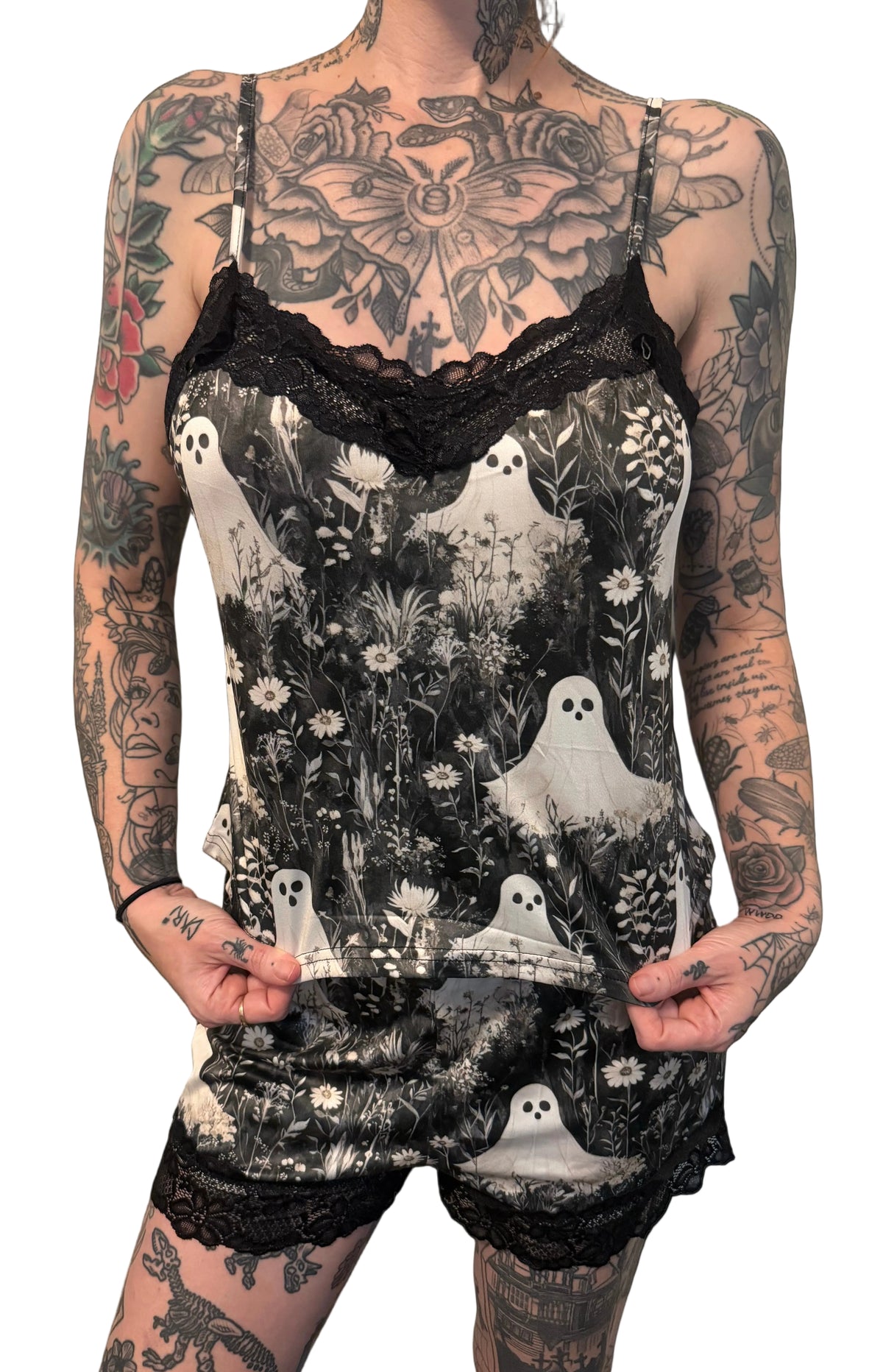 Lace Cami Pajama 2 piece Set - Ghosts