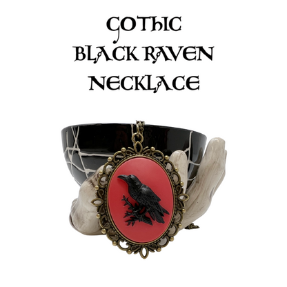Black Raven Crow Necklace Gothic Bird Cameo