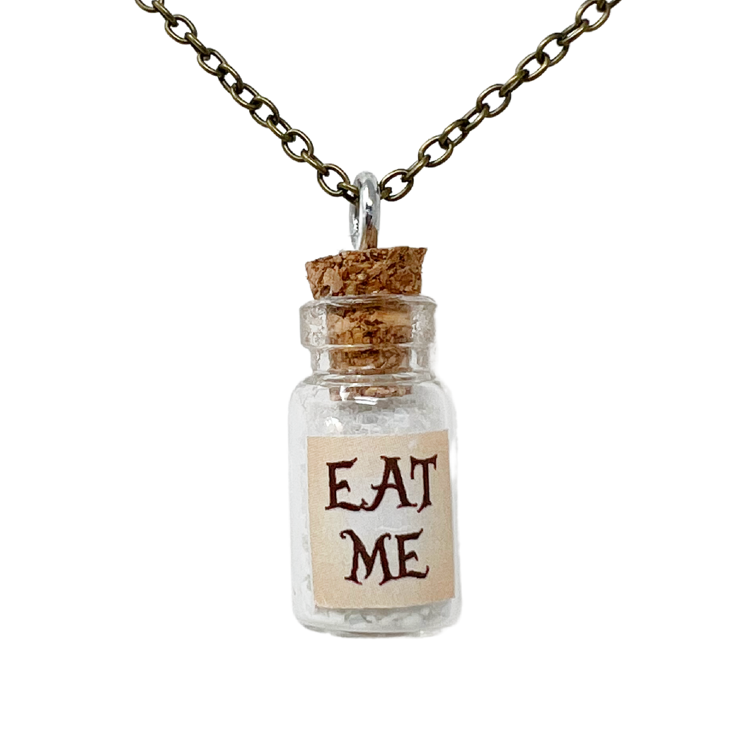 Eat Me Bottle Necklace Glass Vial Fantasy glow in the Dark Jewelry